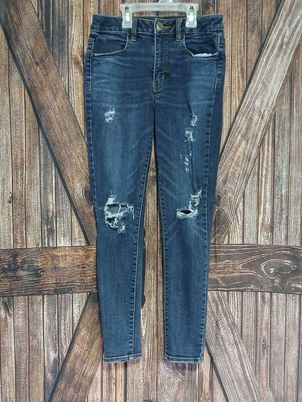 American Eagle Outfitters Dark Blue Ripped Skinny Jeans